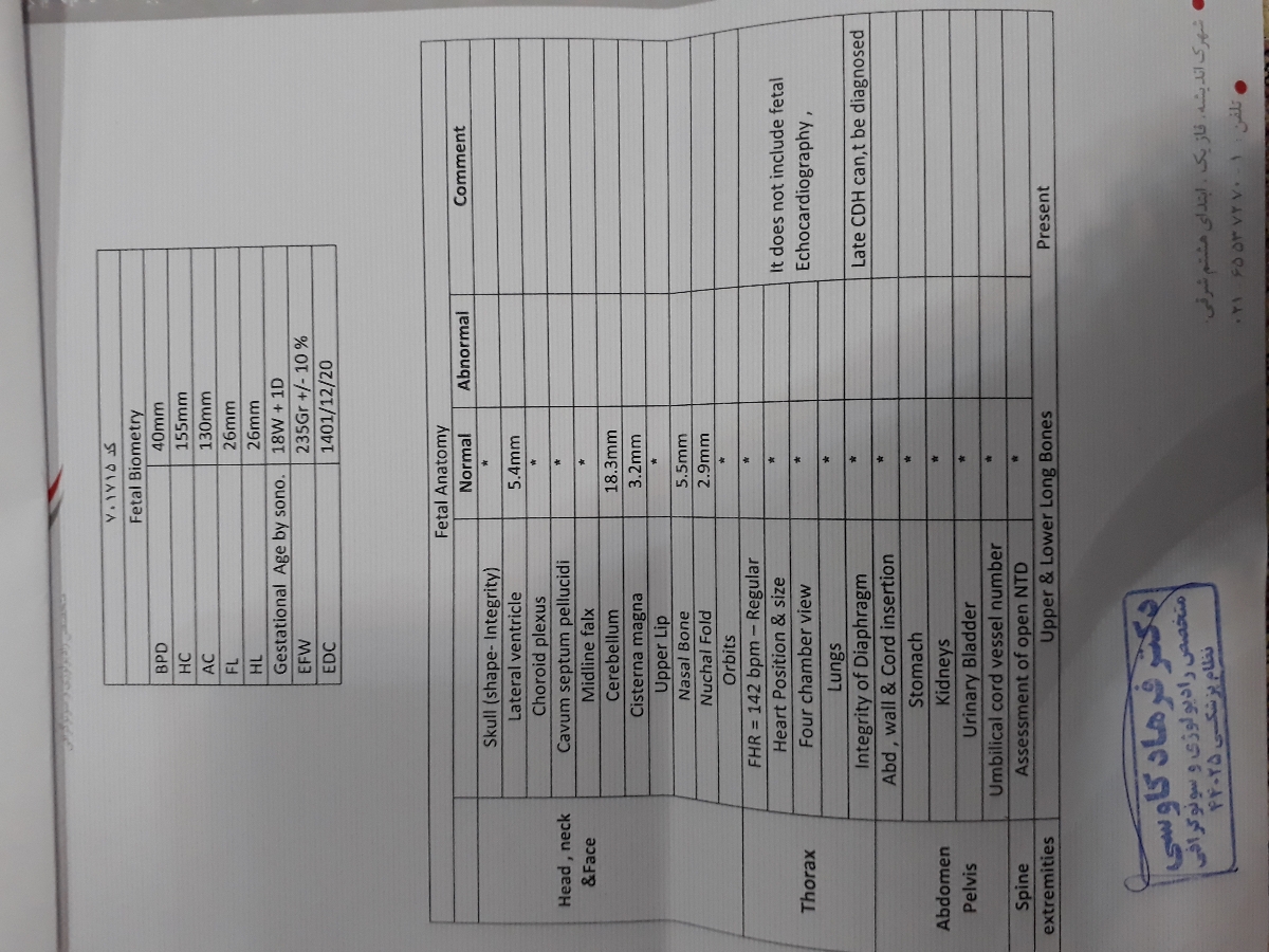 تفسیر سونوگرافی آنومالی در ۱۸ هفته تفسیر سونوگرافی آنومالی در ۱۸ هفته
