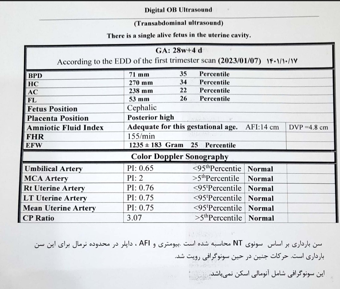 تفسیر سونوی وزن جنین تفسیر سونوی وزن جنین