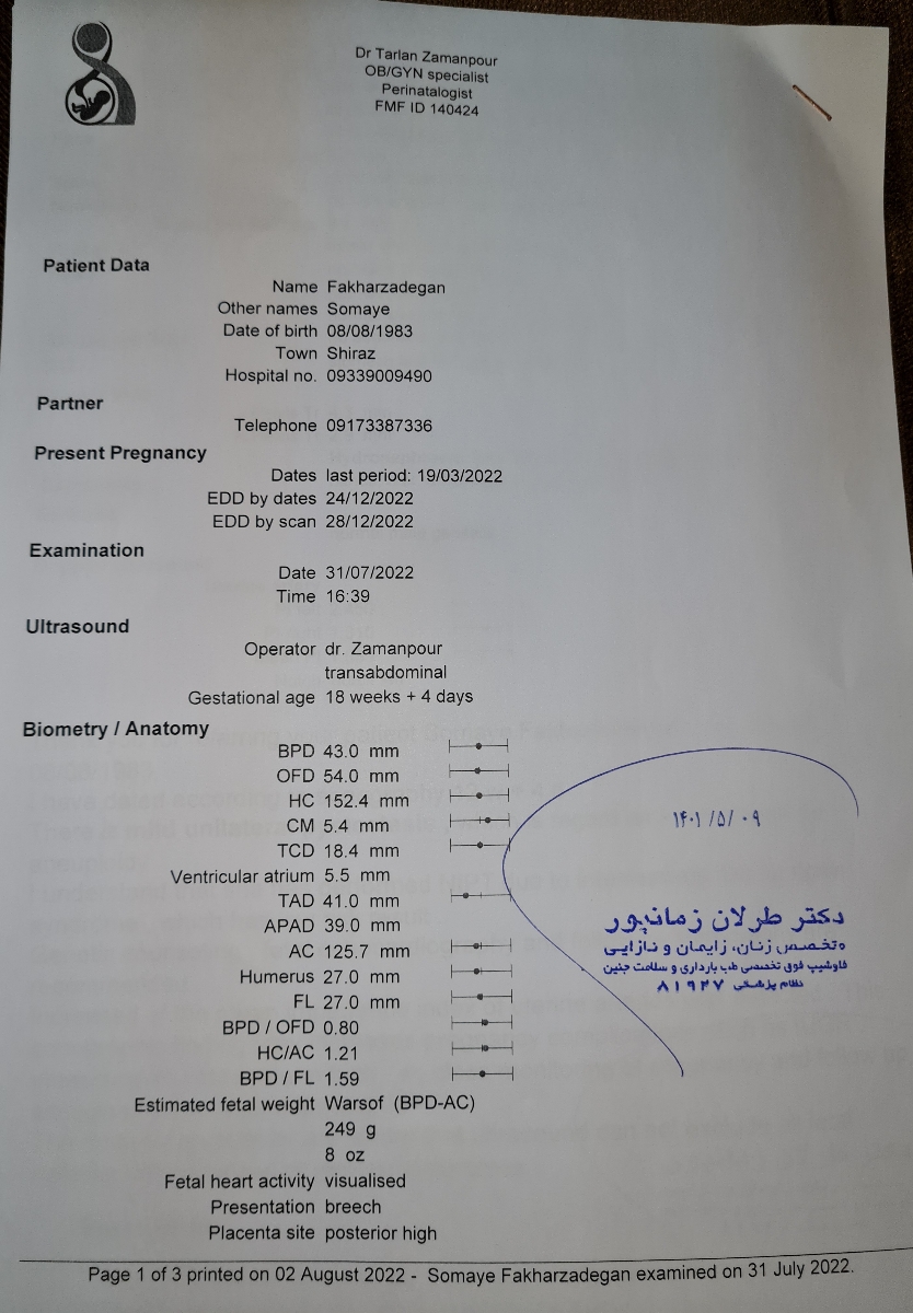 تفسیر جواب سونو رشد جنین