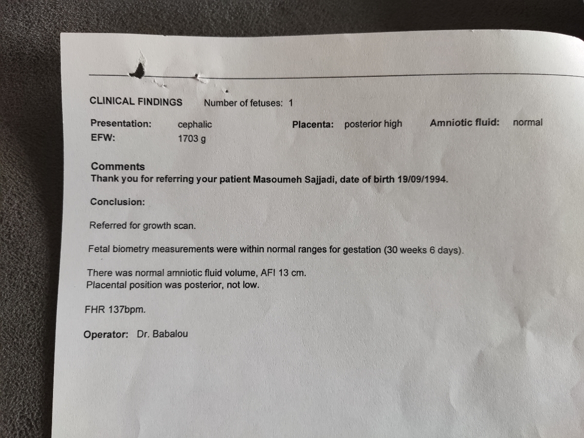 تفسیر سونوگرافی و وضعیت جنین