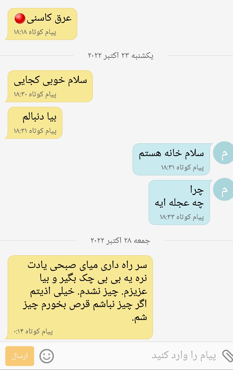 ب شوهرم پیام دادم فردا بی بی بیار ب شوهرم پیام دادم فردا بی بی بیار