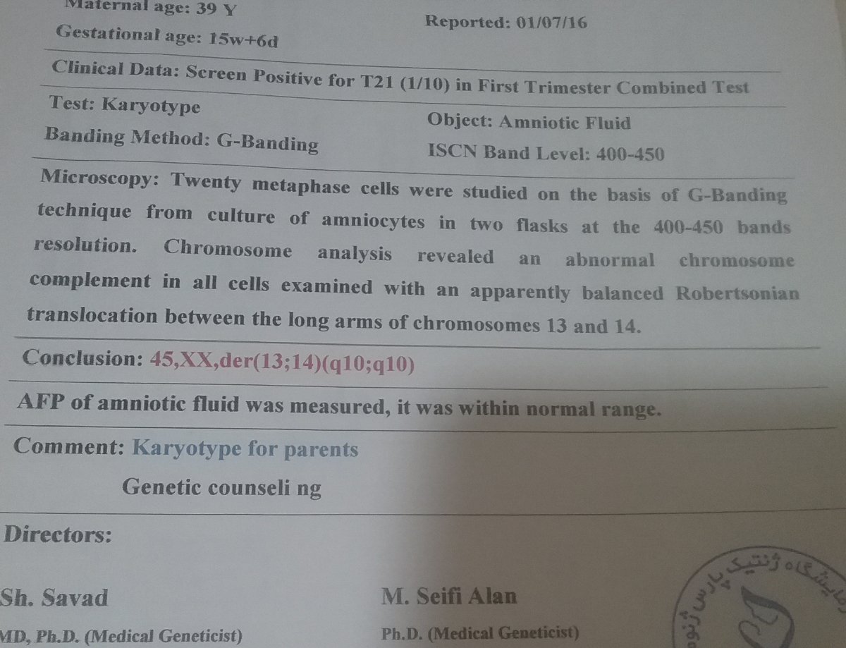 جواب ازمایش کاریوتایپ جواب ازمایش کاریوتایپ