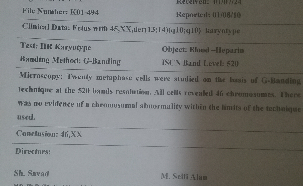 کاریوتایپ خودم( مادر) کاریوتایپ خودم( مادر)