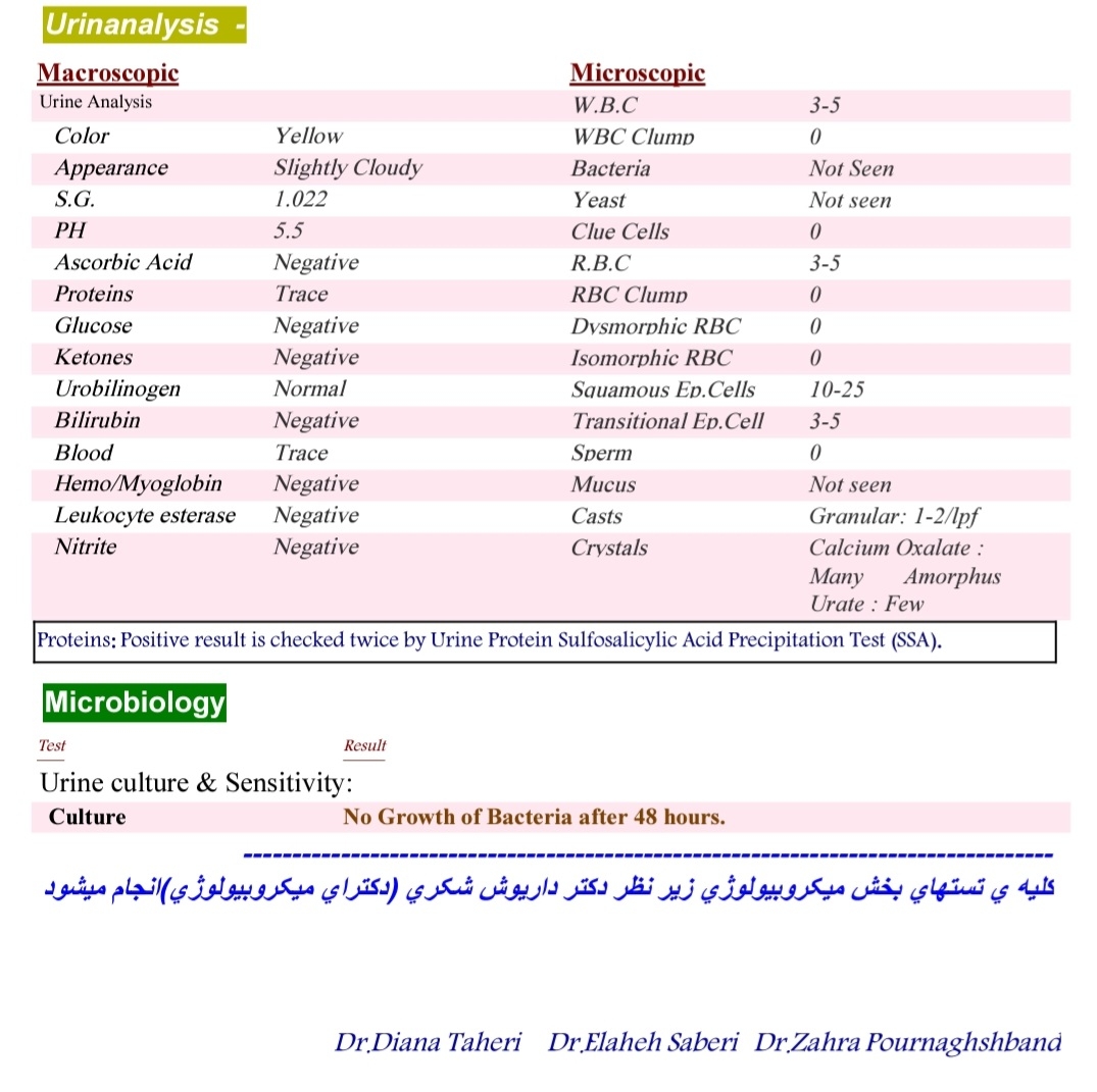 آزمایش کشت ادرار و وجود پروتئین