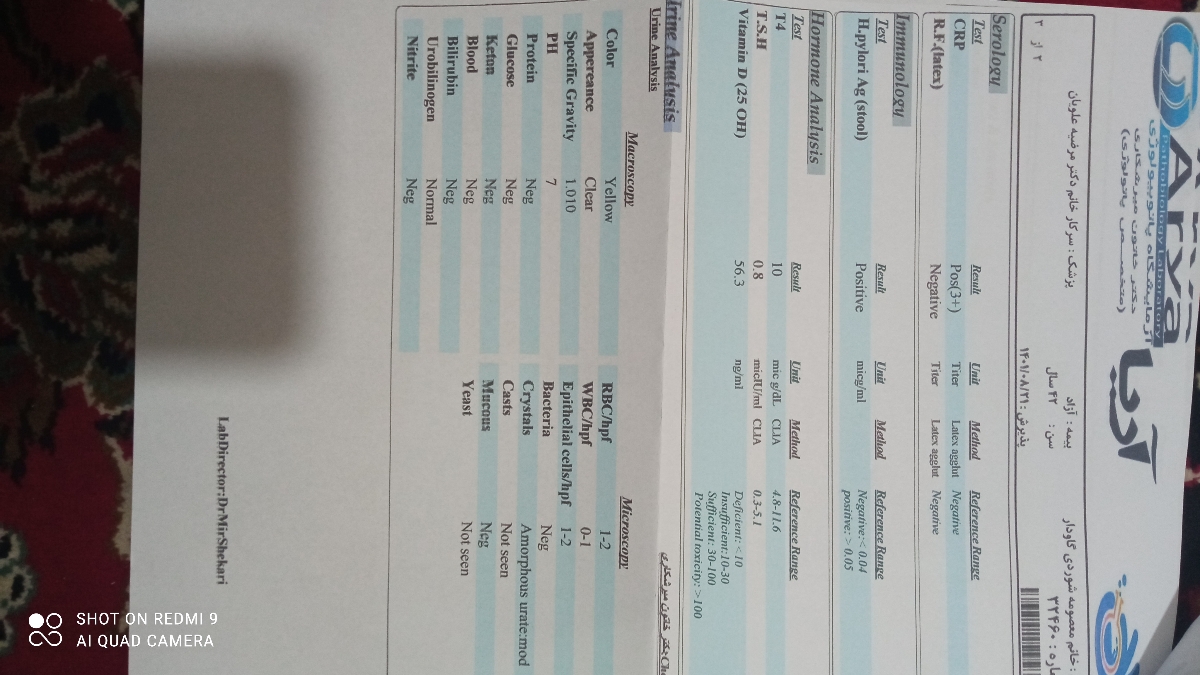 تفسیرازمایش وچکاب کلیییی