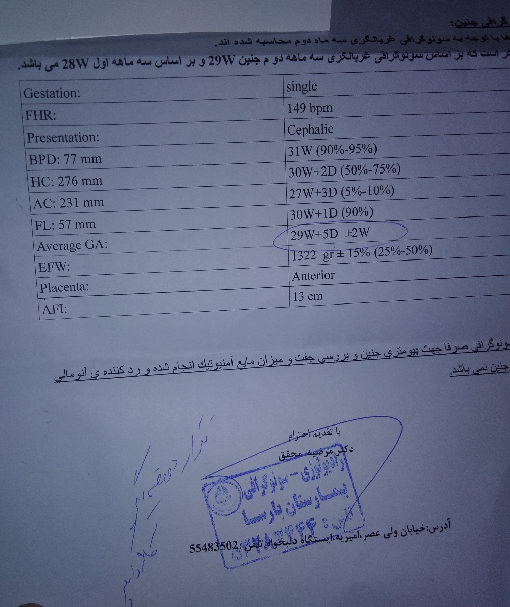 سونوگرافی هفته ۲۹