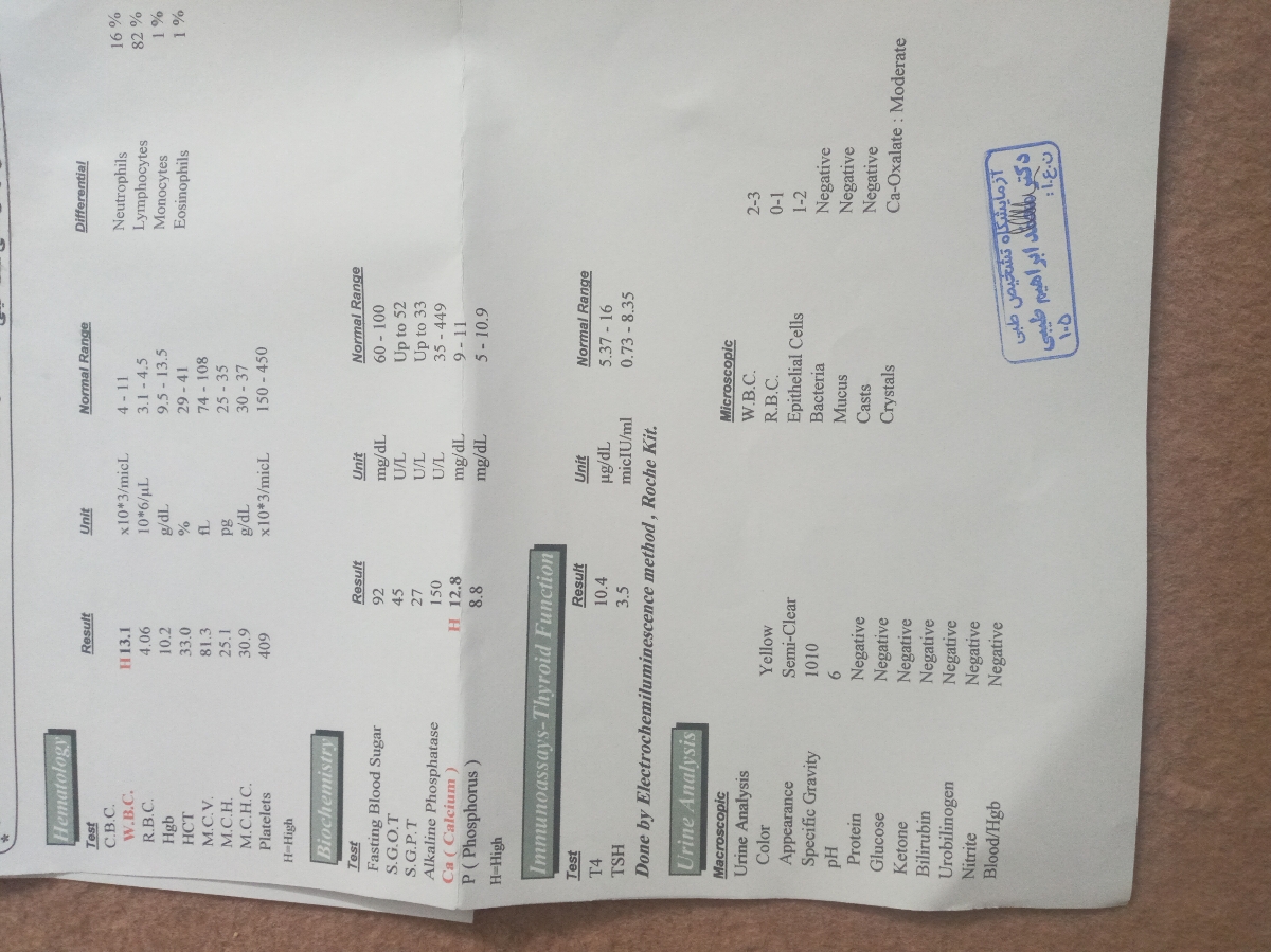 آزمایش بالابودن کلسیم نوزاد آزمایش بالابودن کلسیم نوزاد