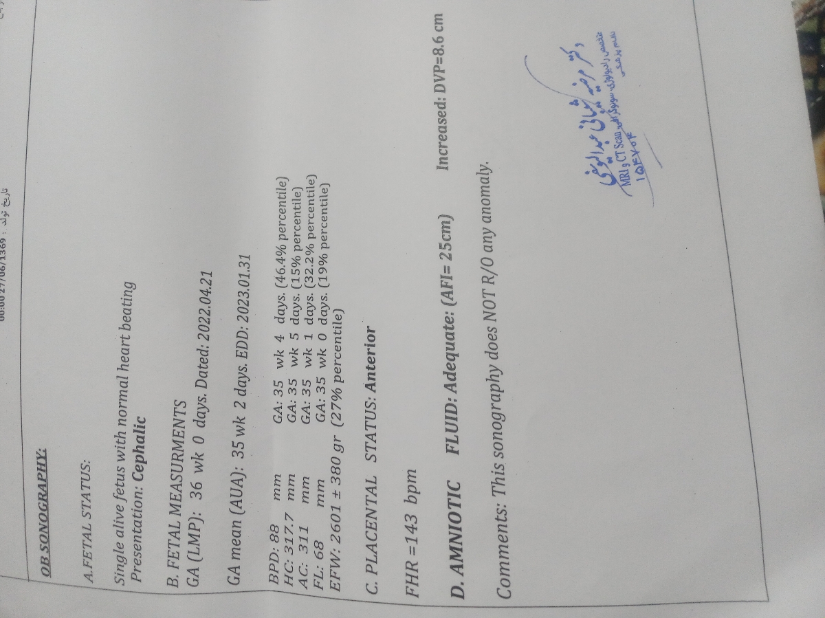 تفسیر سونوگرافی در هفته۳۵