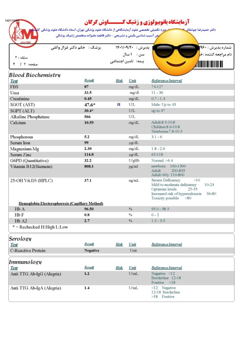 سلام دکتر عزیز و دوستان، جواب آزمایش پسرم رو تفسیر کنین لطفا