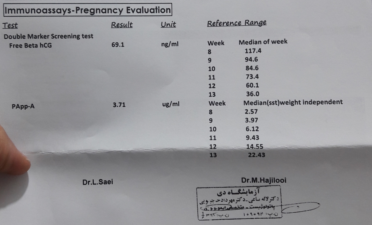 تفسیر سونو و آزمایش غربالگری اول