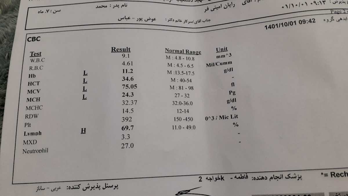 تفسیر جواب ازمایش نوزاد هشت ماهه