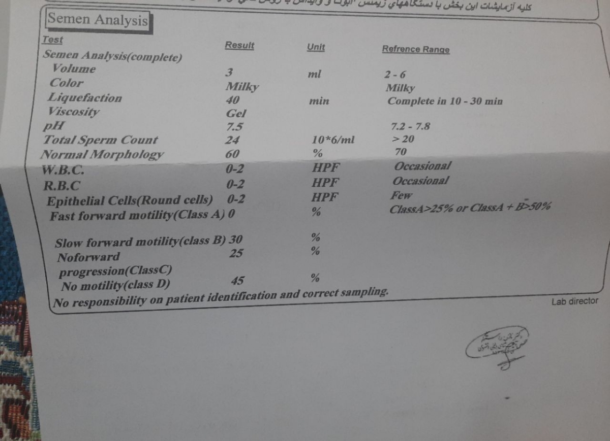 تفسیر آزمایش اسپرمو گرافی