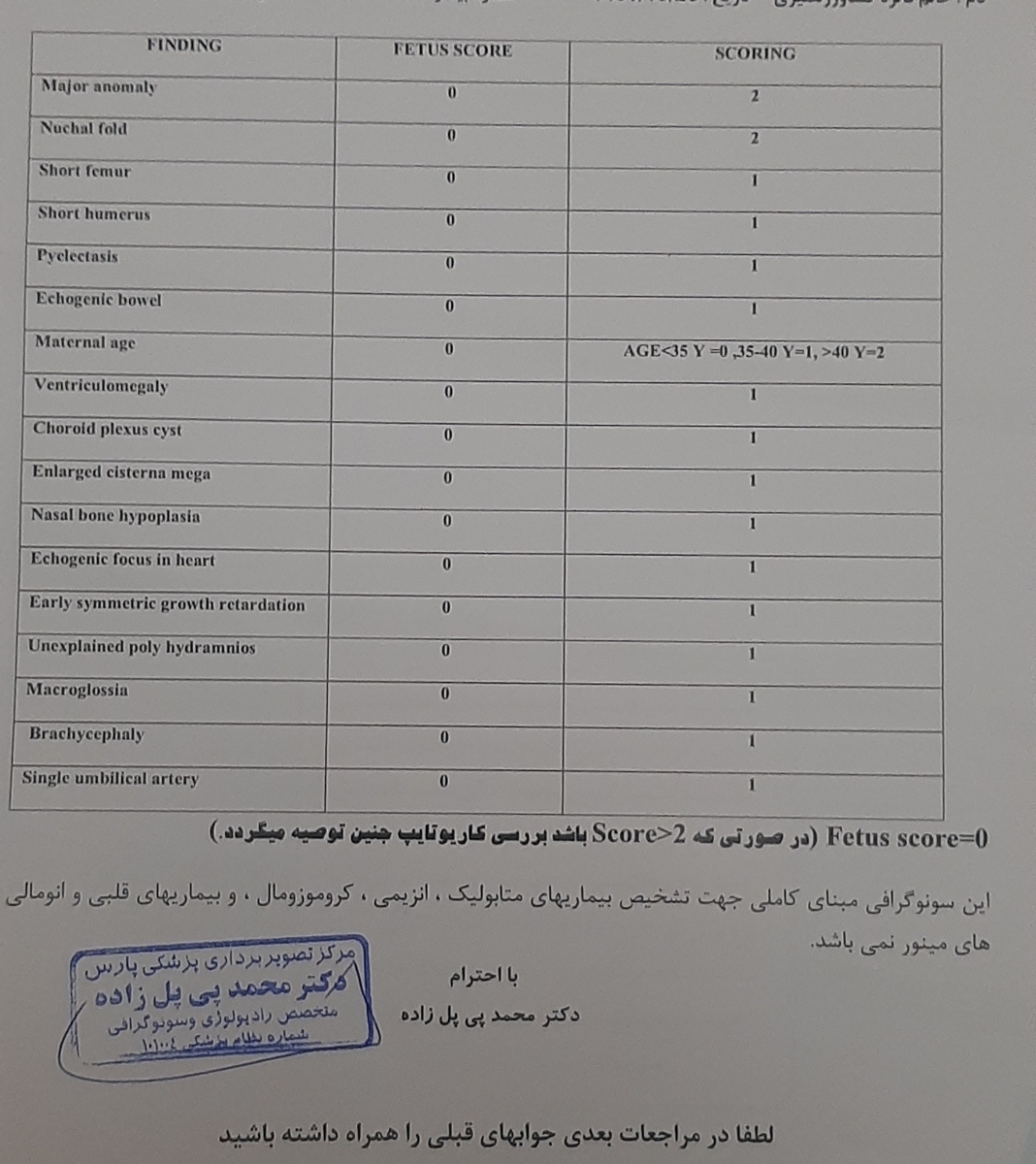 تفسیر سونوگرافی آنومالی جنین تفسیر سونوگرافی آنومالی جنین