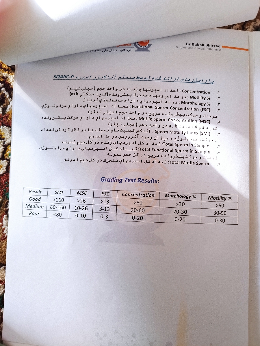 تفسیر ازمایش اسپرم همسرم