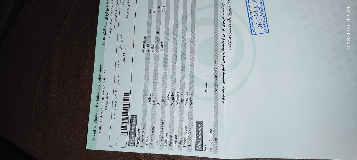 دکتر لطفاً آزمایش را برام تفسیر کنید