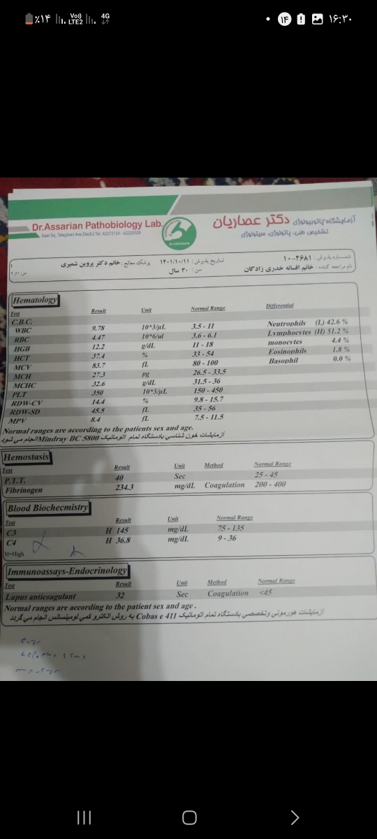 تفسیر آزمایشات مربوط به سقط تفسیر آزمایشات مربوط به سقط