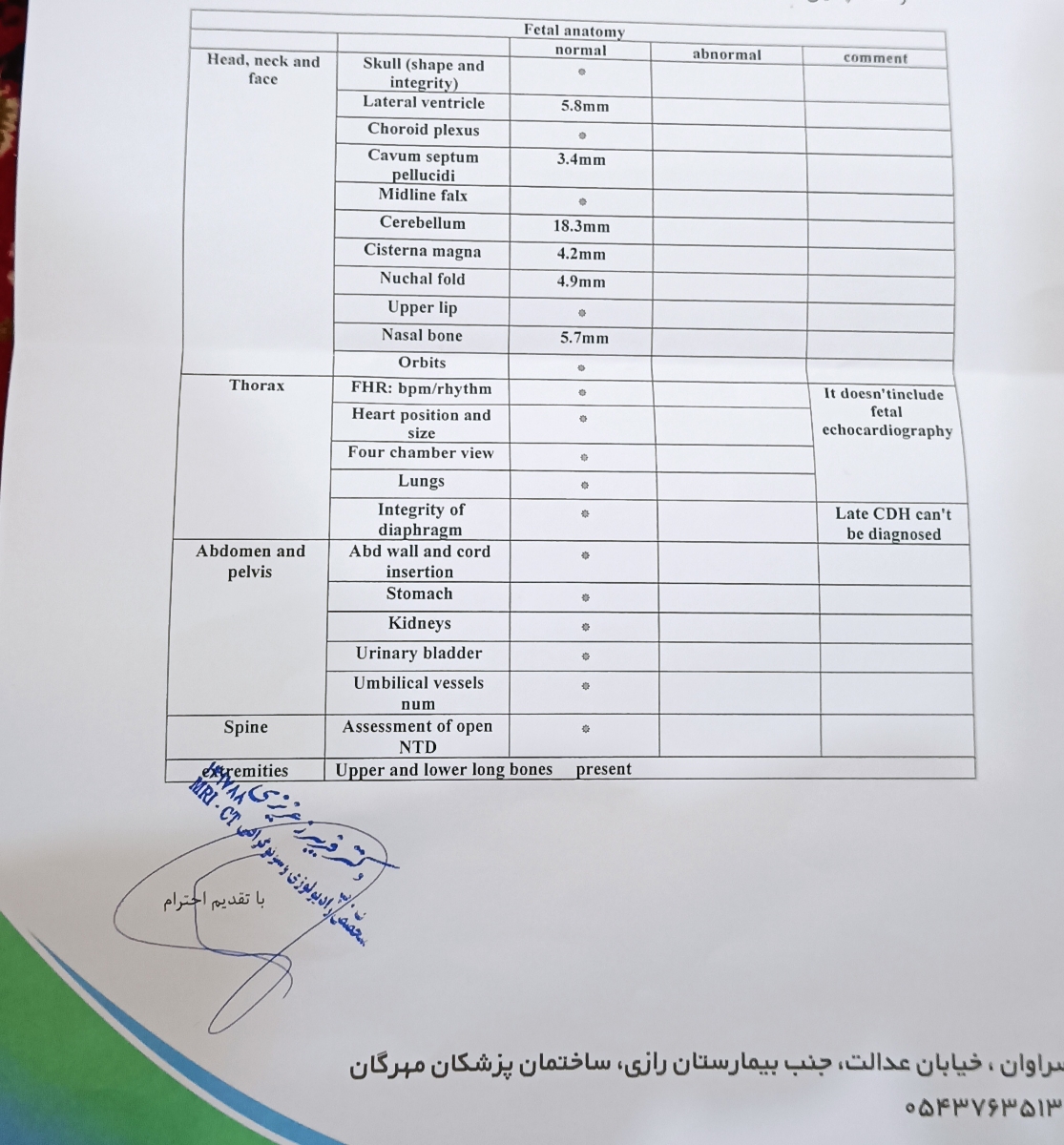 تفسیر سونو آنومالی در۱۸هفتگی تفسیر سونو آنومالی در۱۸هفتگی