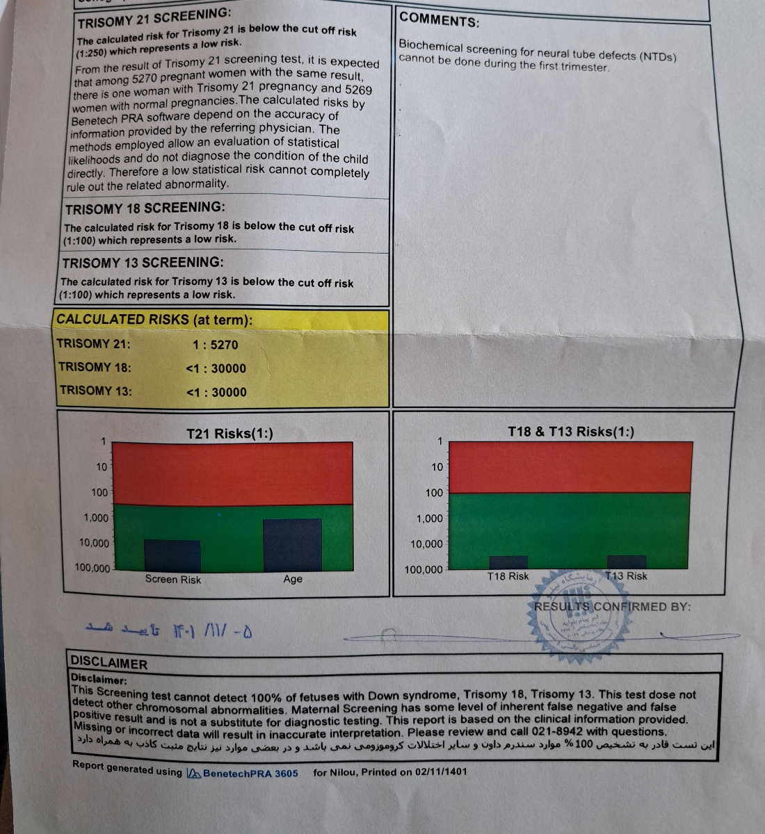تفسیر ازمایش غربالگری اول