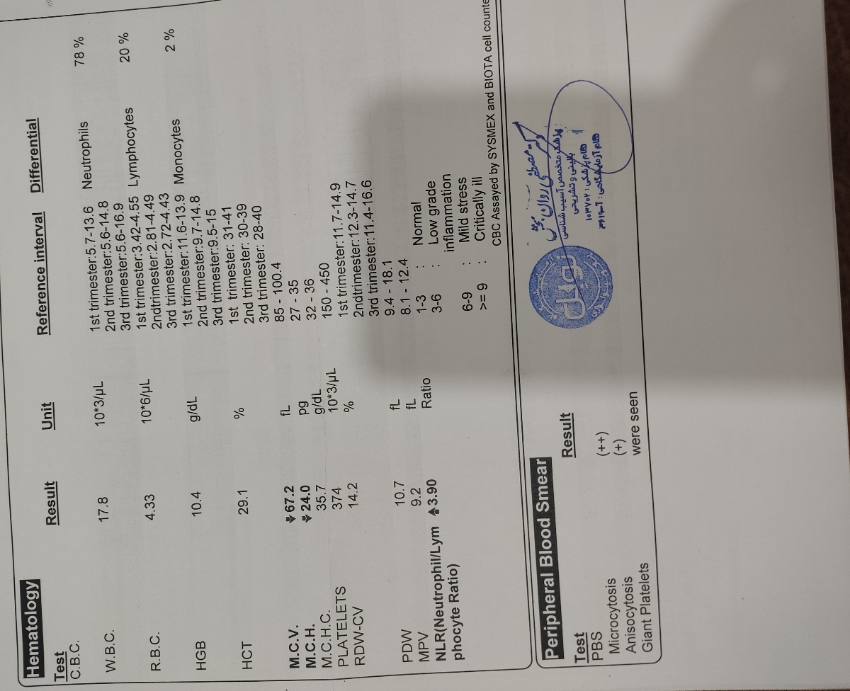 تفسیر سونو گرافی و آزمایش