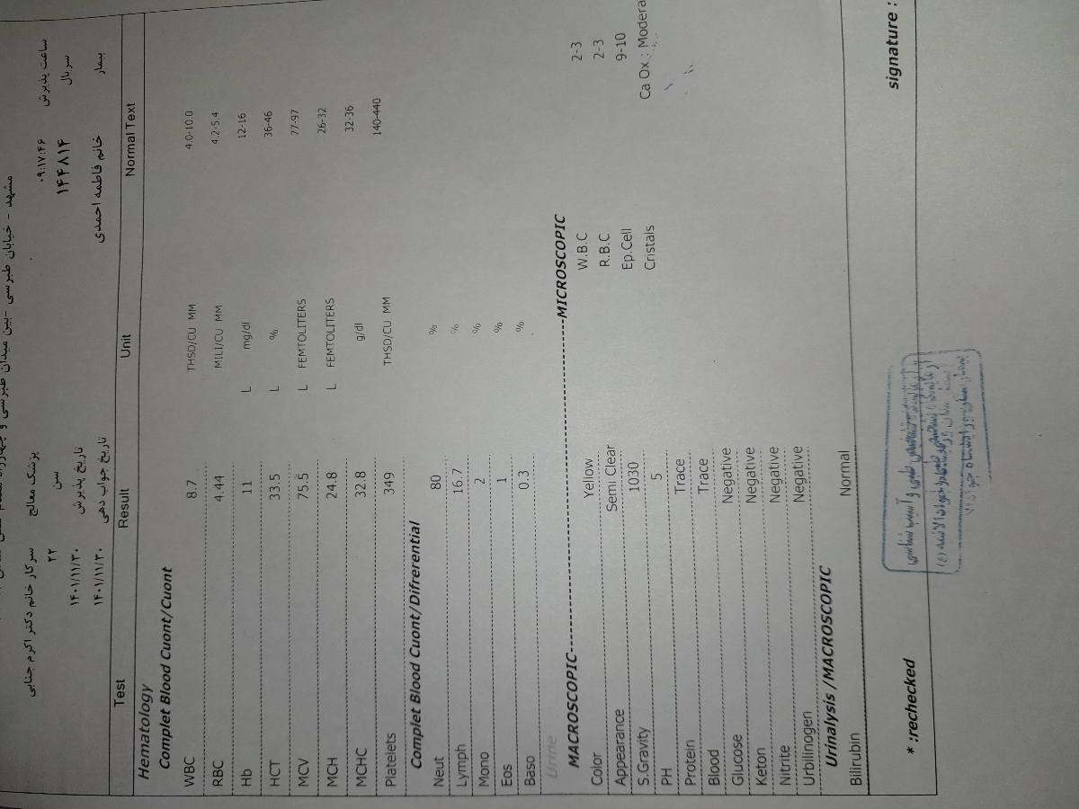 تفسیر جواب ازمایش