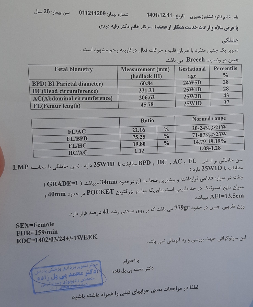 تفسیر سونوگرافی و آزمایش