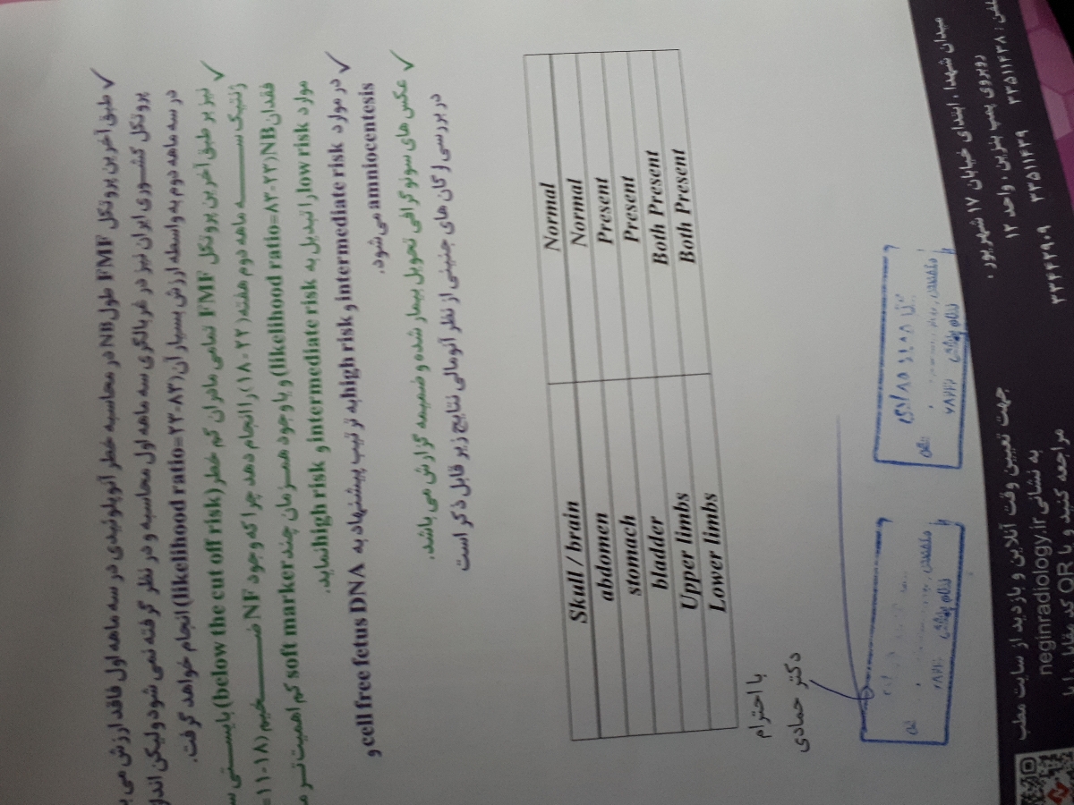جواب سونورافی غربالگری اول