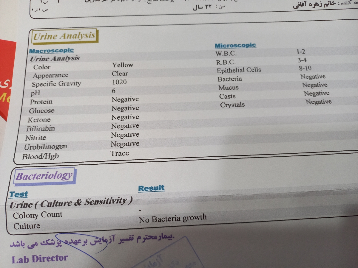 تفسیر نتیجه آزمایش ادرار