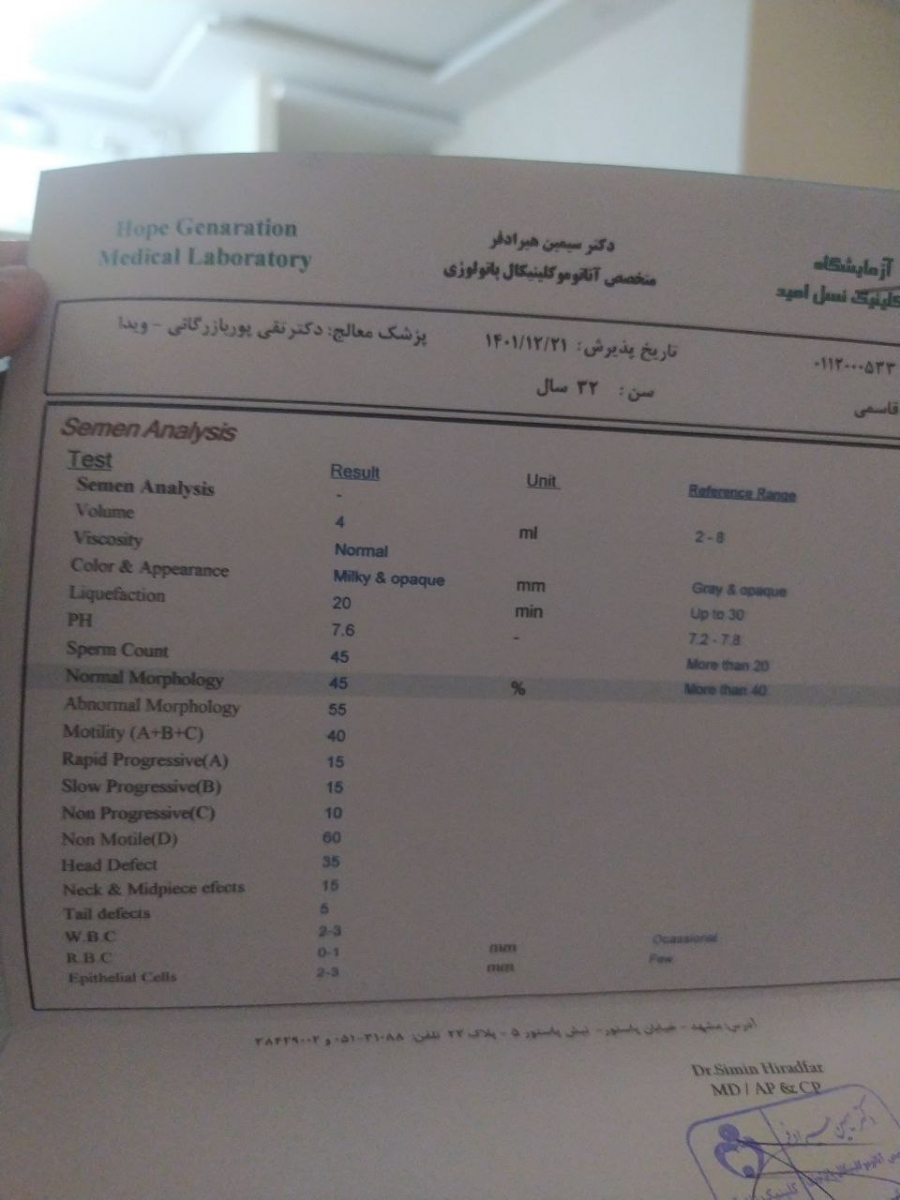 تفسیر آزمایش اسپرم