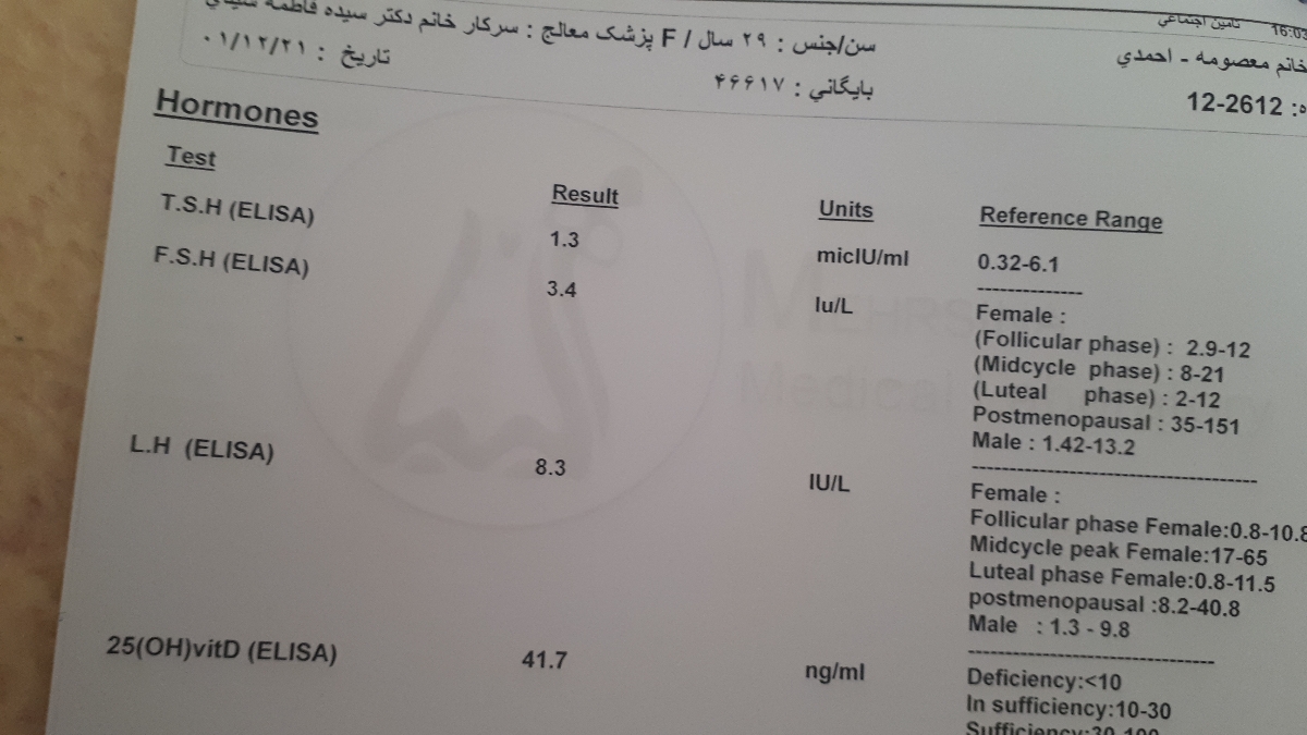 تفسیر آزمایش هورمونی