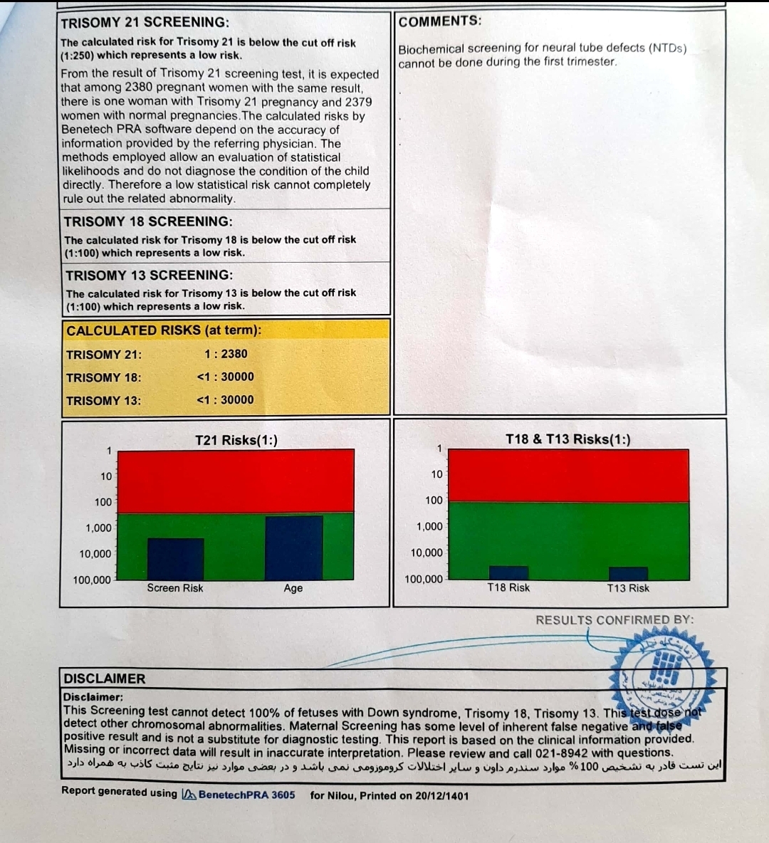تفسیر ازمایش غربالگری اول تفسیر ازمایش غربالگری اول