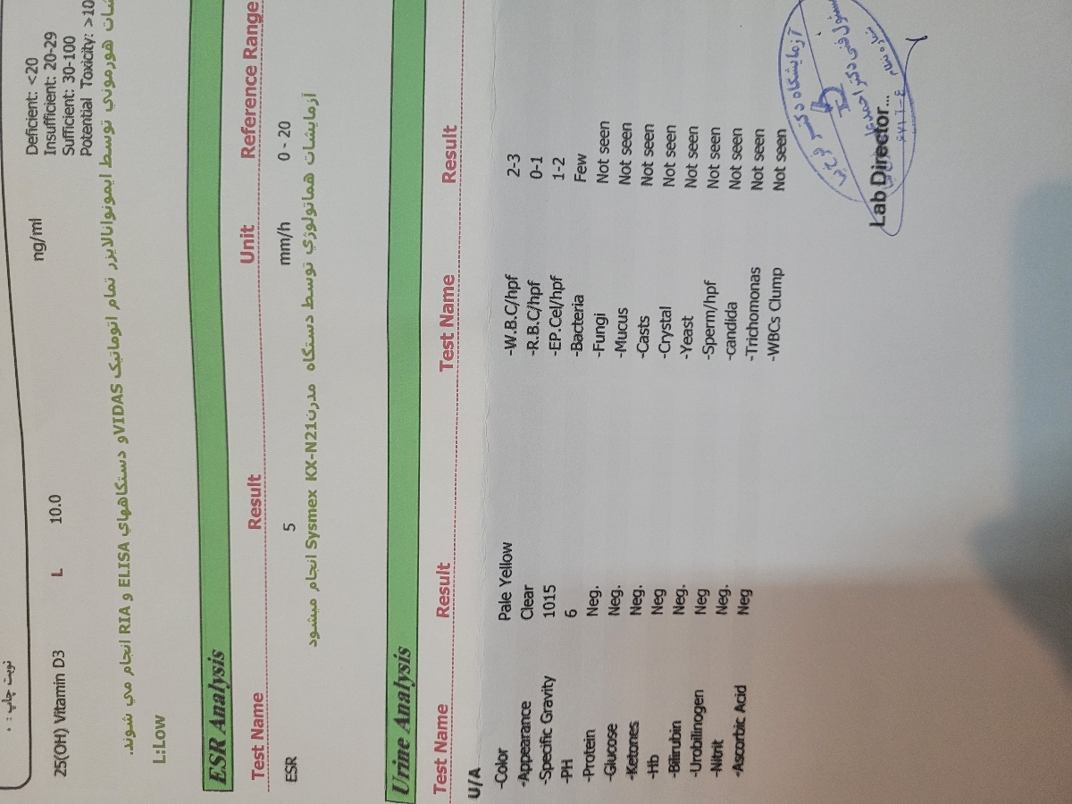 سلام لطفا آزمایش دخترم را تفسیر کنید
