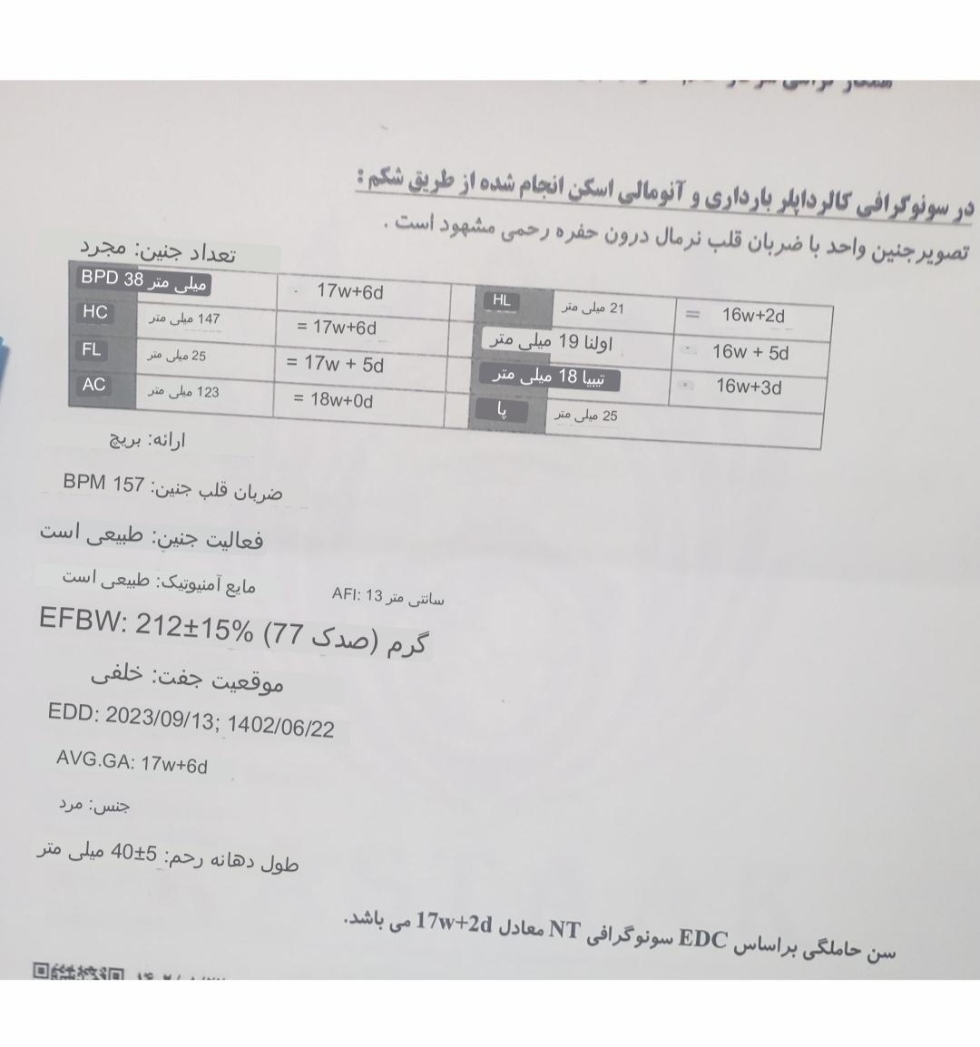 تفسیر سونو آنومالی هفته ۱۸