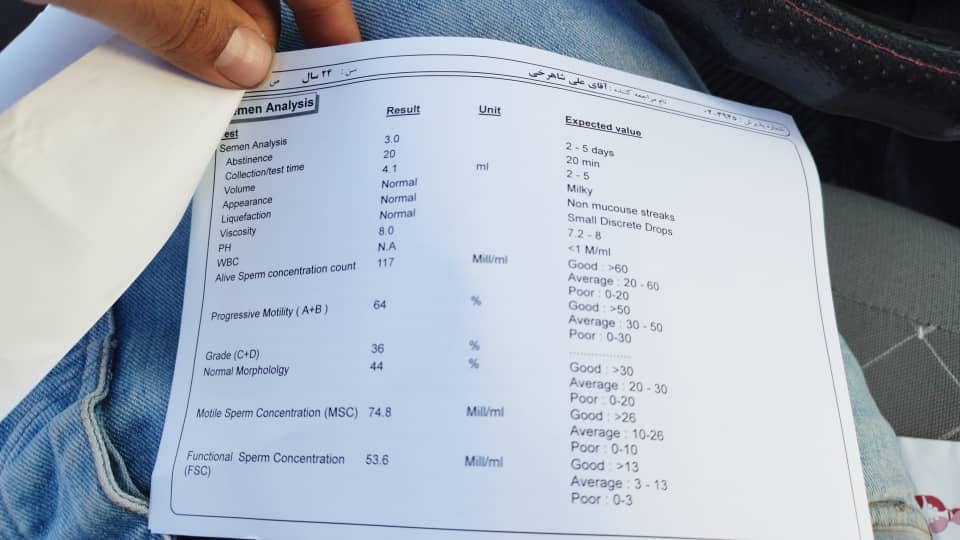جواب آزمایش اسپرم برای بارداری