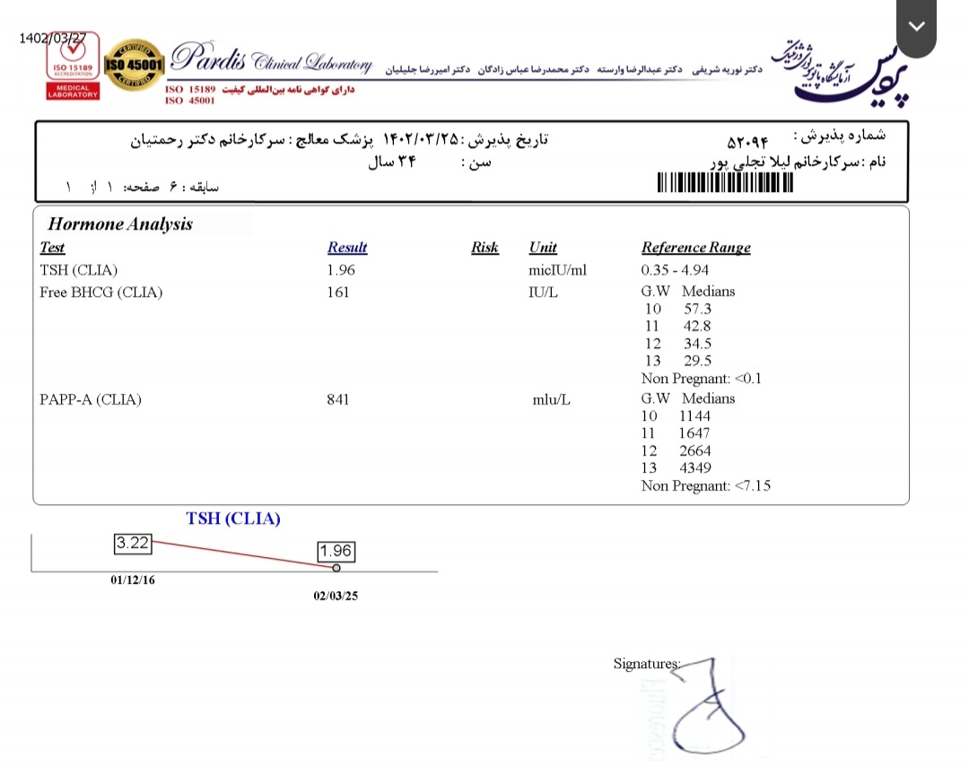 لطفا آزمایش غربالگری مرحله اول رو برام تفسیر کنید،یکم نگرانم