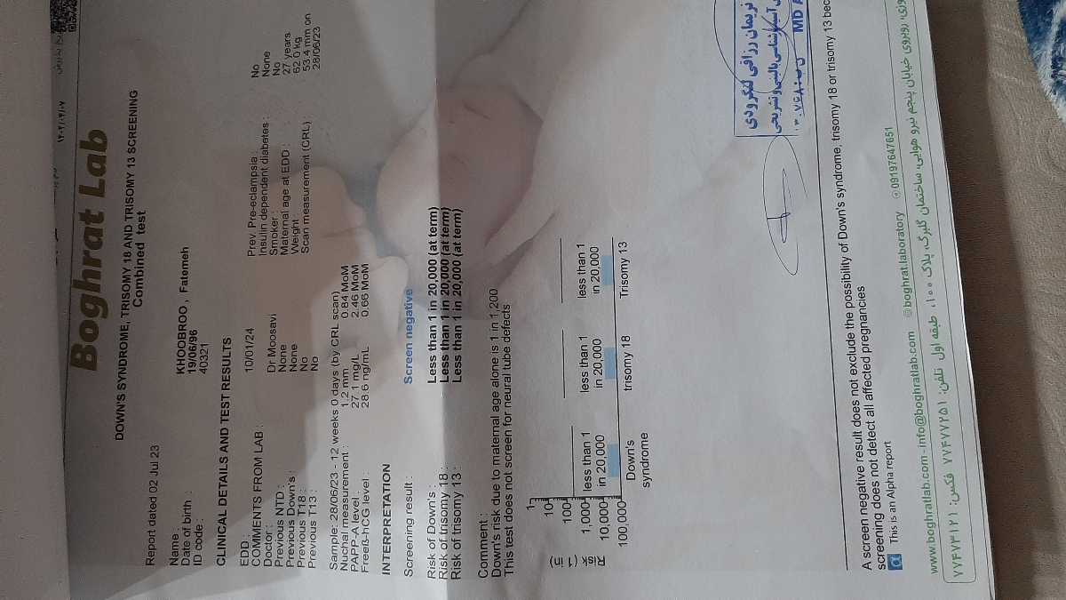 تفسیر آزمایش خون غربالگری اول تفسیر آزمایش خون غربالگری اول