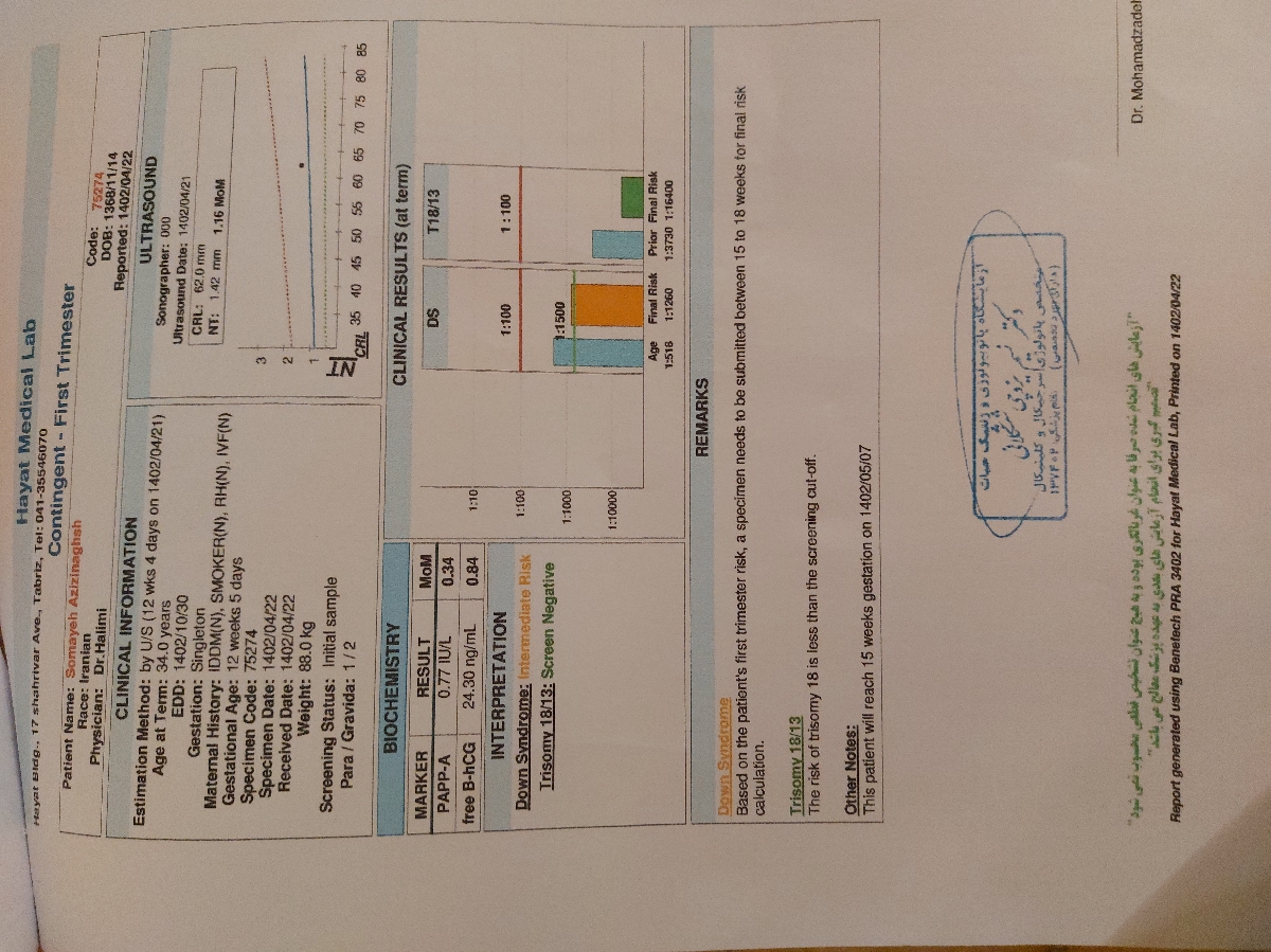 تفسیر سونوگرافی و آزمایش غربالگری اول تفسیر سونوگرافی و آزمایش غربالگری اول