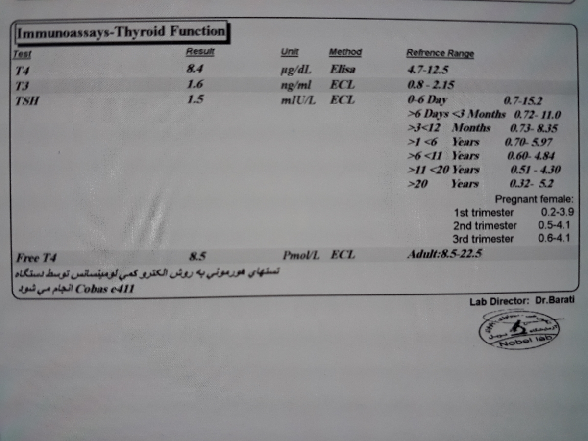 سلام دکتد جان میشه ازمایش تیروئید منو ببینید 🙏🙏