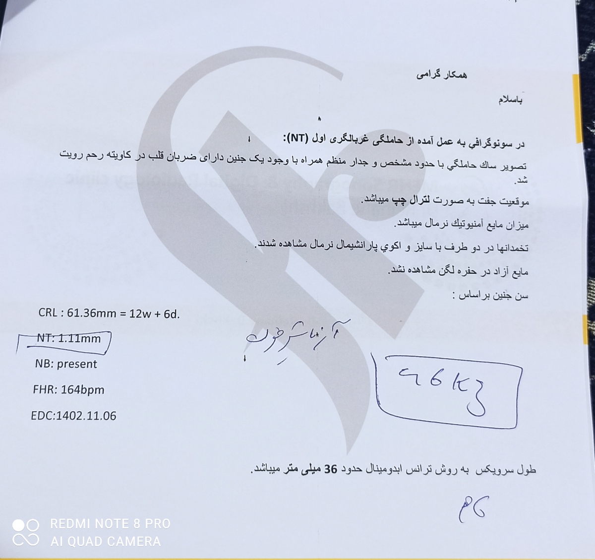 خانوم دکتر سونو و ازمایشارو چک میکنید