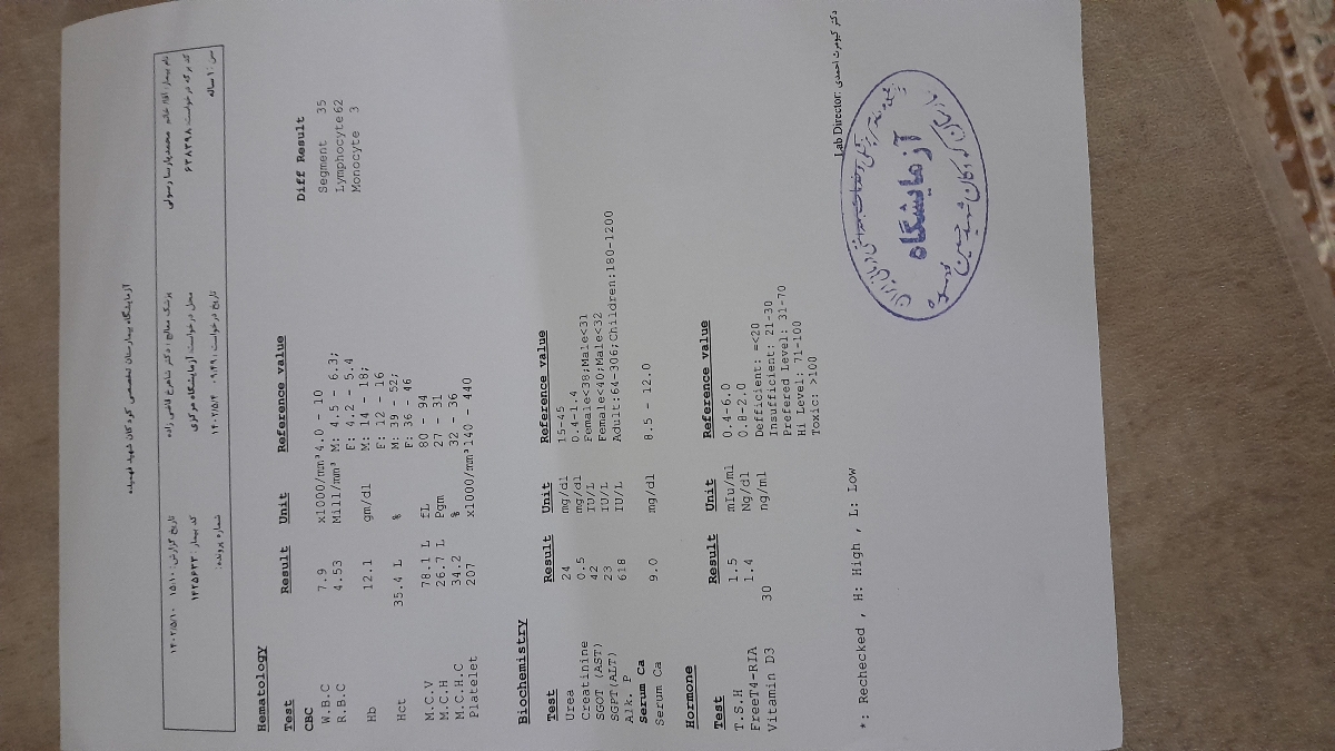 جواب ازمایش نوزاد ۱ ساله نگرانم کسی سر درمیاره جواب بده ممنون میشم