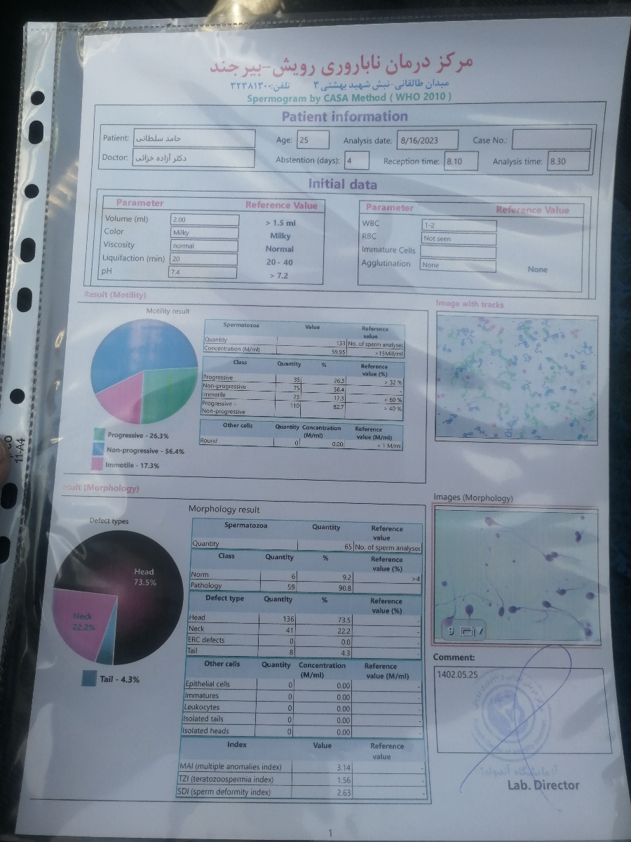 تفسیر آزمایش اسپرمو گرافی همسر