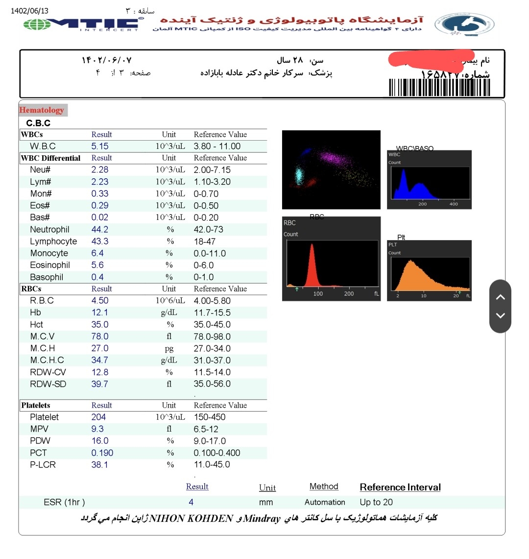 میشه بگید جواب ازمایشم چیه