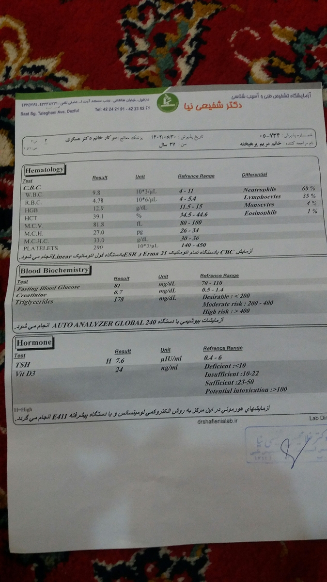تفسیر جواب آزمایش پنجگانه