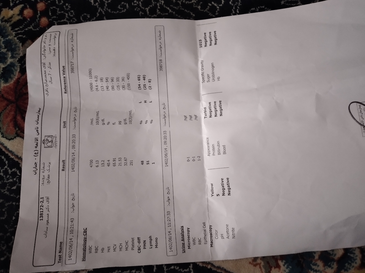 تفسیرازمایش خون پسر۷ساله تفسیرازمایش خون پسر۷ساله