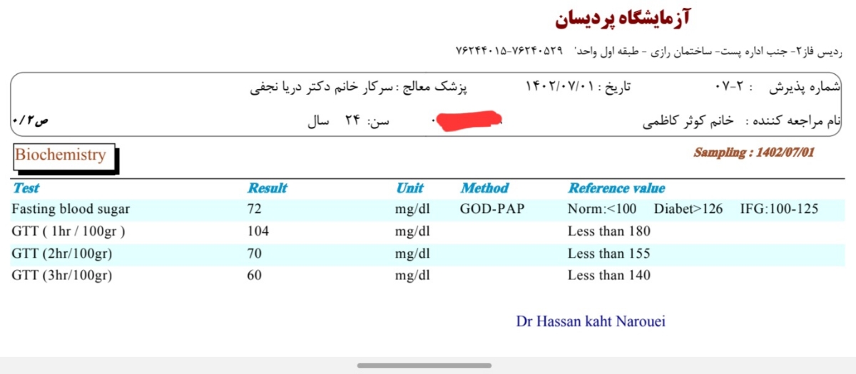 تفسیر آزمایش قند و تیروئید