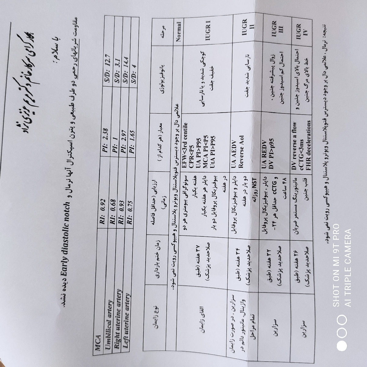تفسیر سونو داپلر ۳۳ هفته