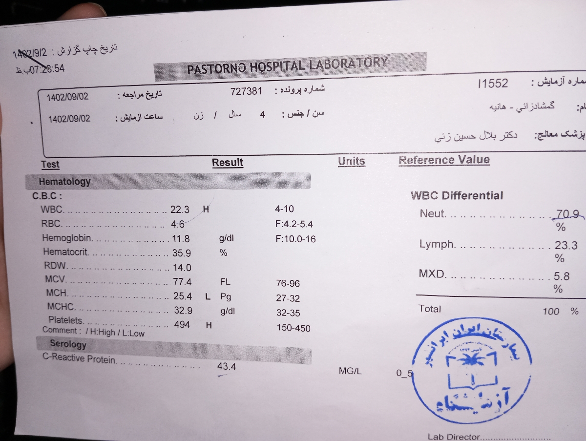تفسیر آزمایشات دخترم، التهاب خون تفسیر آزمایشات دخترم، التهاب خون
