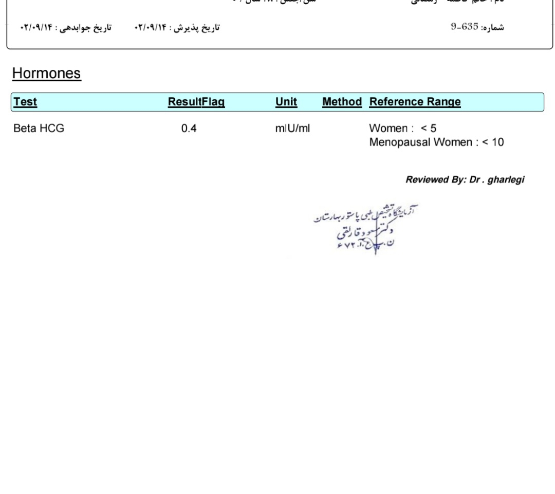 بتا منفی و پریود نشدن