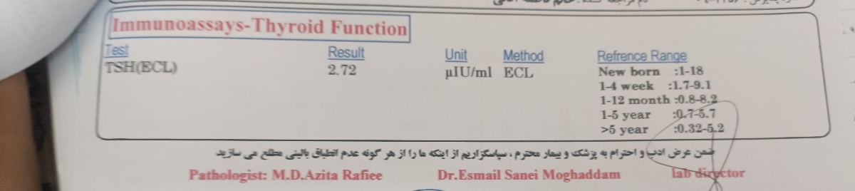 تفسیر آزمایش خانم ۴۸ساله