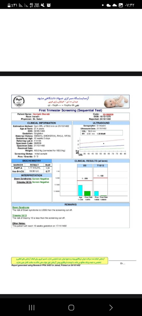 سلام خانوم دکتر و دوستان میشه لطفاً این آزمایش هارو تفسیر کنید