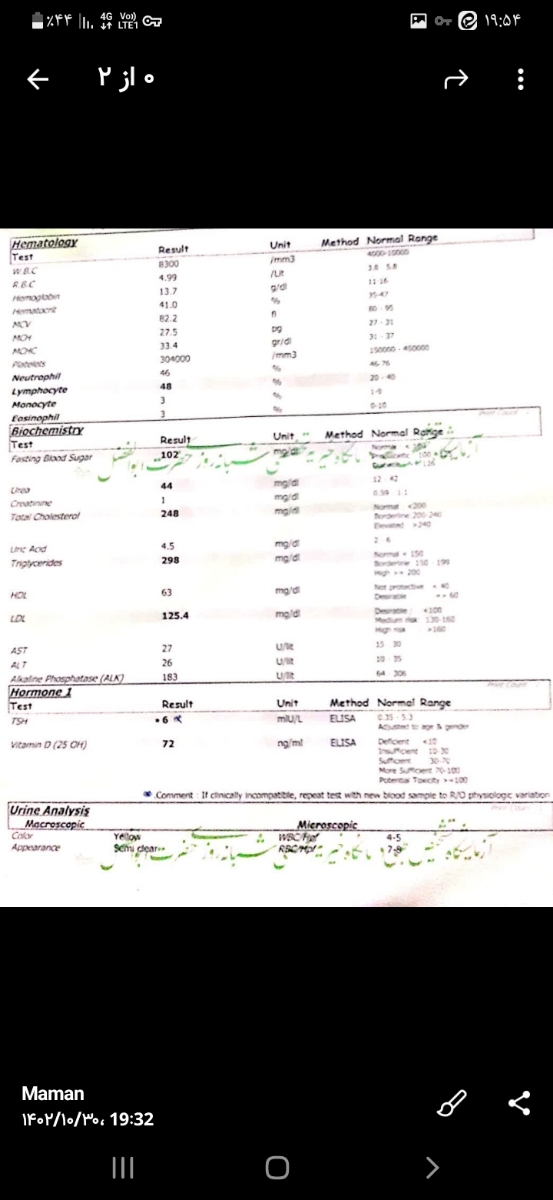 جواب ازمایش خون مادرم
